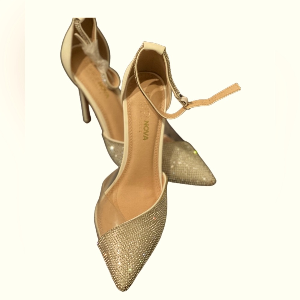 White Rhinestones Heel Pump